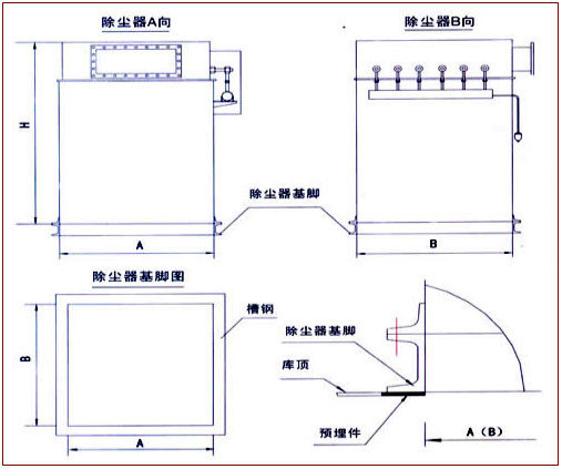 MC係列脈衝倉頂除塵器外形尺寸圖（tú）