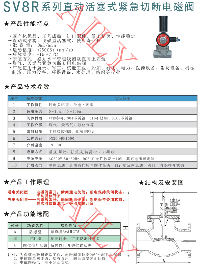 SV8R直動活塞式燃氣緊急切斷（duàn）電磁閥